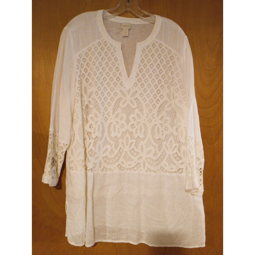 Chico's White Linen blouse with Lace